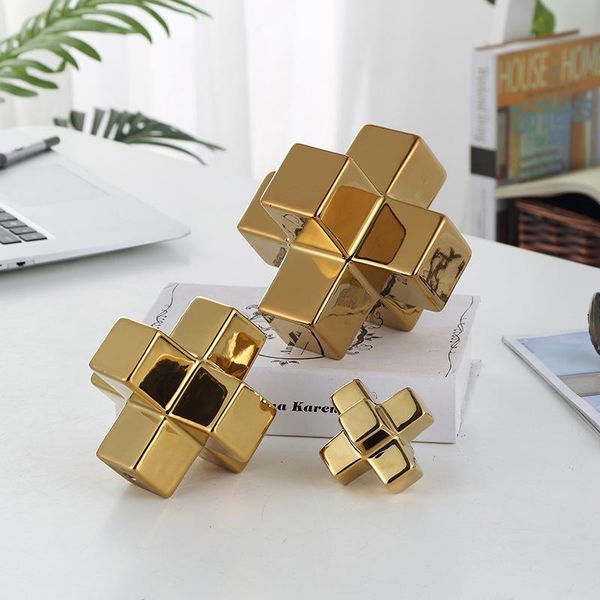 

decorative objects & figurines sales nordic creative square blocks ceramic craft ornaments modern cross model black gold home figurine