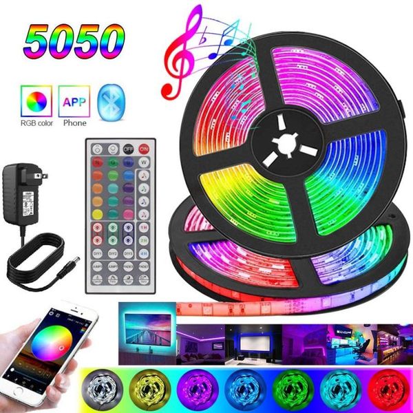 

strips led strip lights rgb bluetooth app color change ribbon flexible tape with 44key remote for room bar backlight decor