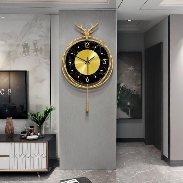 

wall clocks deer nordic clock gold elegant animal round living room modern design horloge murale hanging decor dk50wc