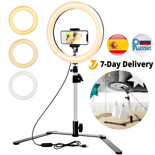 

flash heads 10inch selfie led ring light with stand pography lighting phone round lamp 26cm video fill ringlight for youtube makeup