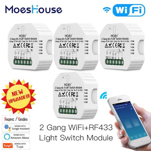 

smart home control moes 2 gang diy wifi rf433 switch module life/tuya app rf remote control,works with alexa google 1/2 way