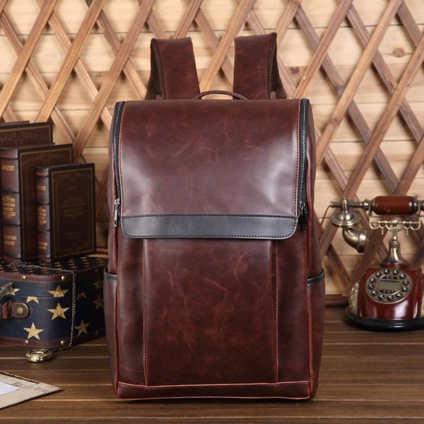 

backpack fashion men waterproof pu leather travel bag large capacity youth male mochila laptop
