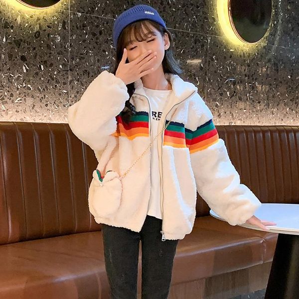 

jackets teens children's lamb wool jacket coat for girls clothing autumn and winter kids thicken plus velvet outwear send bag 3-12y, Blue;gray