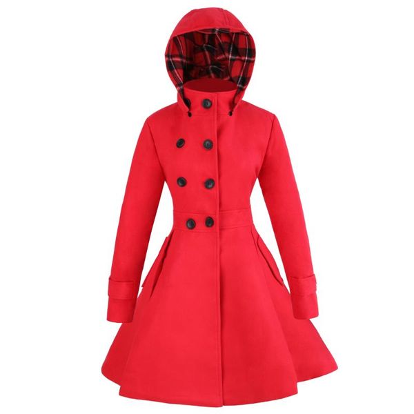 

women's wool & blends winter coat women double breasted swing overcoat girls long sleeved hoodies ladies coats pockets mid-long warm ja, Black