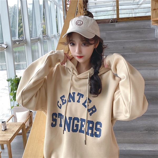

2021 new college style hooded letter print loose fall shoulder long sleeve fashion sweatshirt z1wx, Black