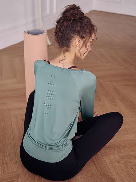 

net red yoga suit spring and autumn slim loose fitness suit long sleeve blouse professional training running sports jacket female, Gray