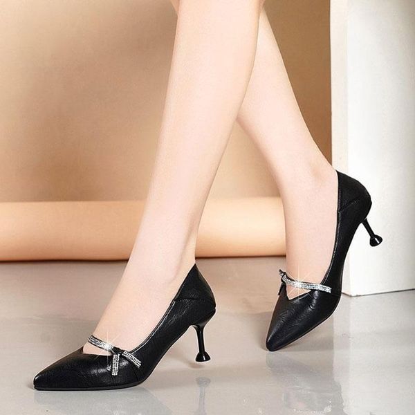 

dress shoes fashion high heels women pointed toe pumps zapatos mujer pu leather party wedding, Black
