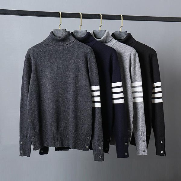 

2021 fashion brand sweaters men slim fit turtleneck pullovers clothing striped cotton spring and autumn casual coat, White;black