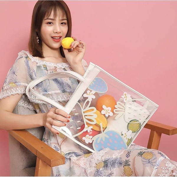 

storage bags women plastic transparent bag solid color ladies purse shoulder casual travel school student tablet office lady handbag