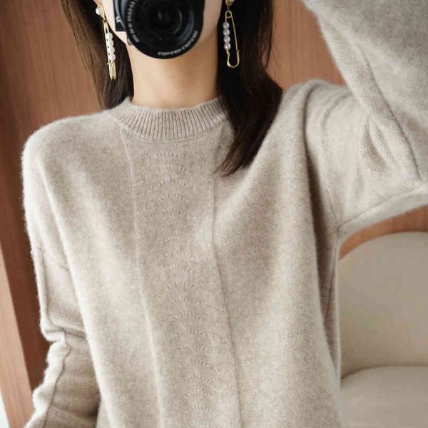 

women's sweaters autumn and winter women's 100% pure wool round neck sweater loose pullover warm plus size 26pk, White;black
