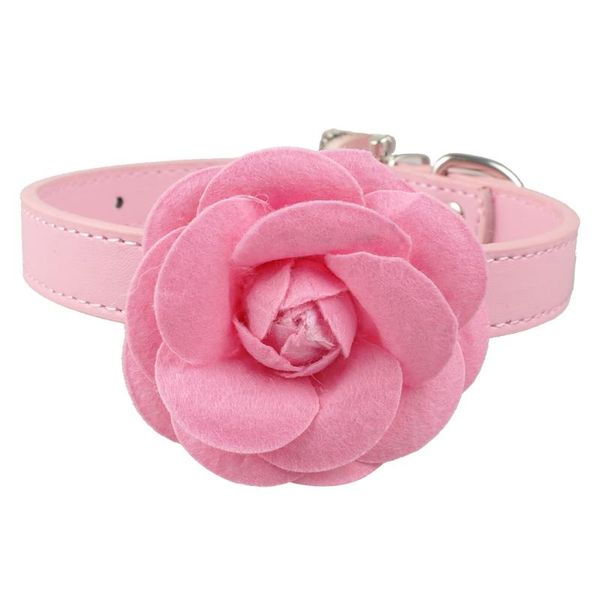 

dog collars & leashes adjustable puppy collar pu leather kitten cat flower necklace pet accessories for small medium dogs chihuahua pink