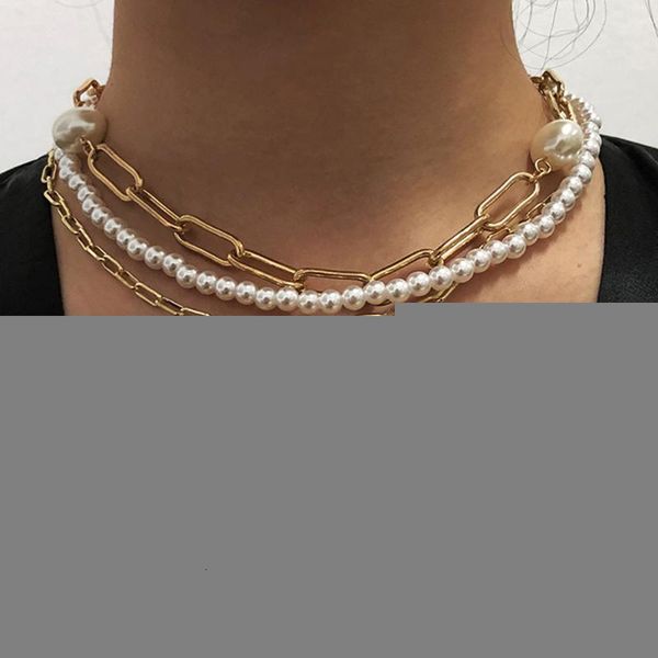 

punk style fashion trend pearl multilayer necklace clavicle retro personality charm creative necklacegothic neck gold jewelrynew, Silver