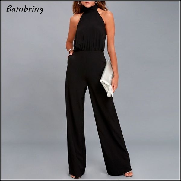 

sleeveless strapless elegant women jumpsuit casual summer overalls solid color halter backless loose long rompers women custom 210317, Black;white