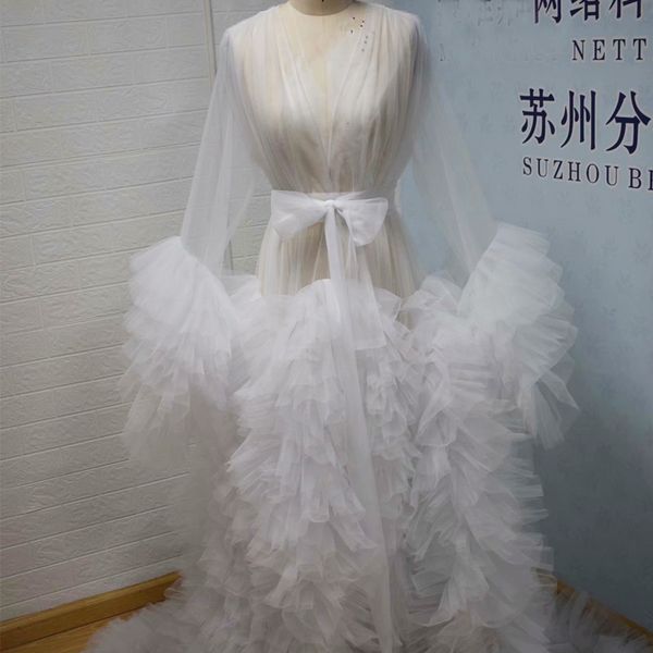 

real picture ruffles nightgowns pregnant women p dress lingerie tiered sleepwear nightdress bridal boudoir robe, White