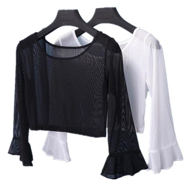 

women's t-shirt female half bottomed medium sleeve summer length 5 point trumpet clothes body mesh p3 104, White