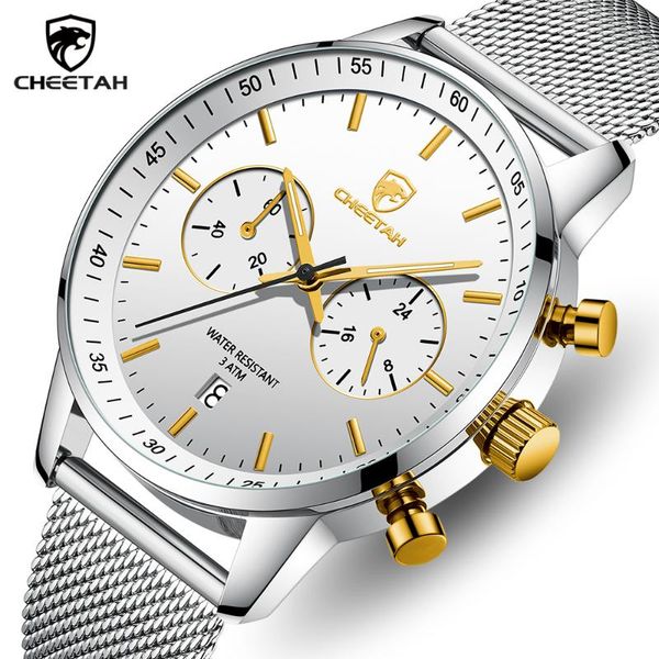 

wristwatches men watch cheetah fashion stainless steel quartz wristwatch mens waterproof sport watches relogio masculino, Slivery;brown