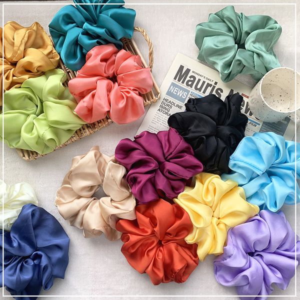 Big Satin Seta Tinta unita Scrunchies Fasce elastiche per capelli Nuove donne Accessori per capelli per ragazze Porta coda di cavallo Cravatte per capelli Corda 20 pezzi