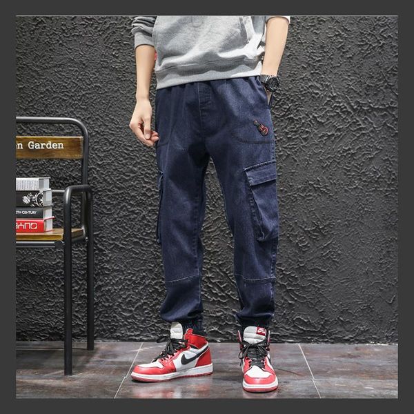 

70.7% cotton 6.5% cellulose fiber spring summer autumn casual pants -8xl men's jeans cargo style taper oversize trousers ry1901, Blue