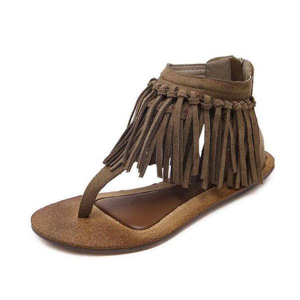 

sandals nice women summer style flat shoes heel comfortable soft bottom sweet flip flops tassel k, Black