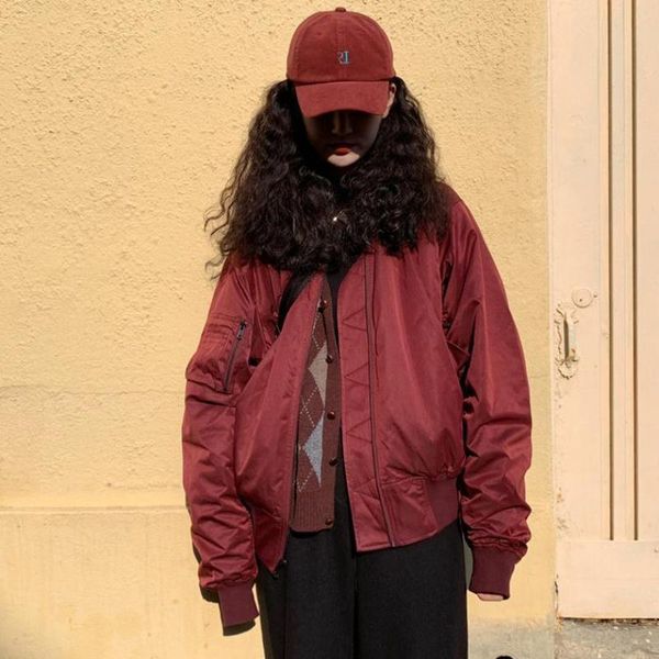 

loose baseball uniform cotton-padded jacket women retro short jacket quilted student flight cotton, Black;brown