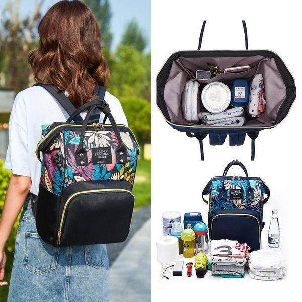 

diaper bags large capacity mummy maternity travel backpacks nylon plant print 2021 stylish baby shoulder daily casual bag