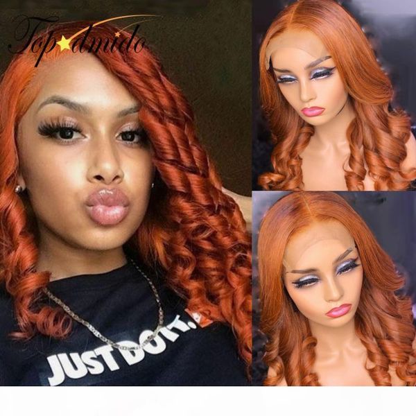 

dmido orange color 13x6 lace front wigs with baby hair indain loose wave hair wig for women orange lace front human wig, Black;brown