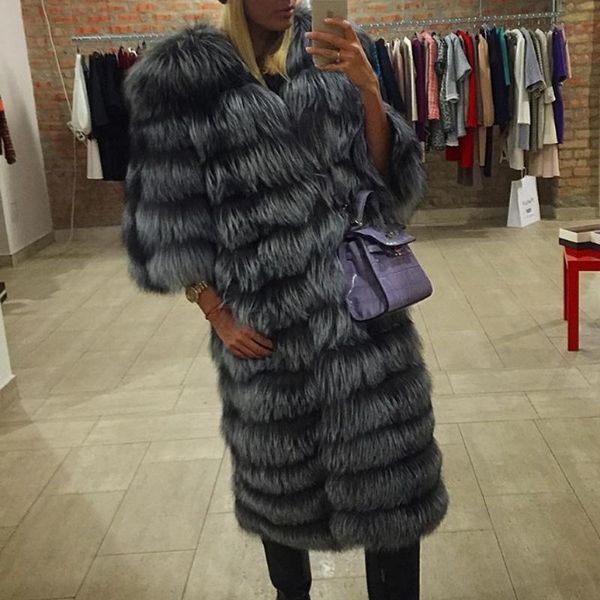 

women's fur & faux fashion solid detached sleeve coats women elegant loose jackets winter casual long ladies, Black