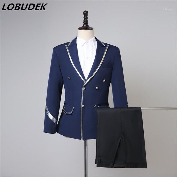 

men's suits & blazers singer dancer groups formal navy blue blazer+pants set evening party bar club performance stage 2 piece outfits, White;black