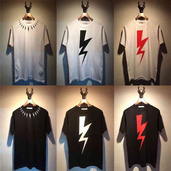

men's t-shirts camisa masculina de manga curta estilo britÃ¢nico neil barrett verÃ£o nova sÃ©rie lightning camisa algodÃ£o chique para mulh, White;black
