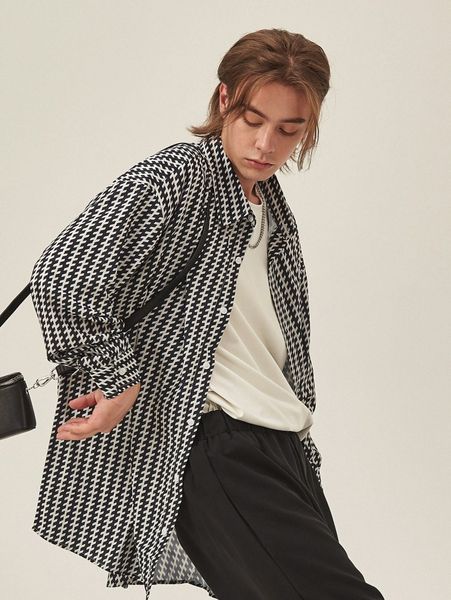 

extended sizes men striped print drop shoulder shirt l78l#, White;black