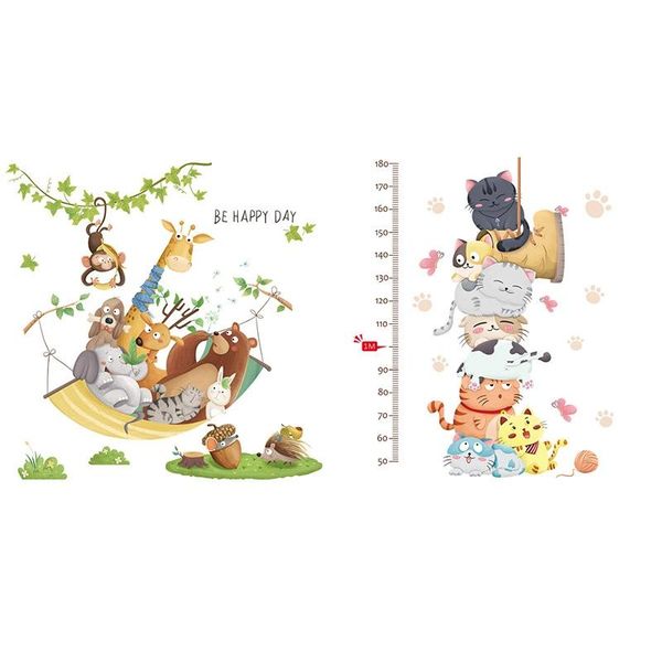 

wall stickers 2 pcs cartoon for kids rooms decor self-adhesive decals nursery home decor, giraffe & cat