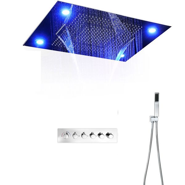 Set de banheiro de luxo escondido polido conjunto 600 * 800mm LED Bath + Válvula de Mistura + Conjunto de Handheld Big Rain Tornes