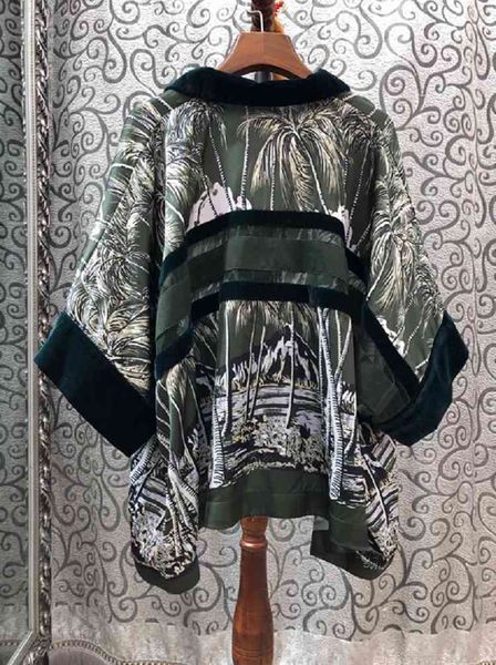 

women's jackets jackets designer blouses shirt spring women tropical prints velvet patchwork batwing sleeve casual loose aocm, Black;brown