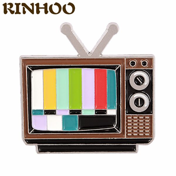 

retro old-fashioned television colorful screen brooches for women enamel alloy pin simple shirt lapel bag jewelry gift for boysdio chan cont, Gray