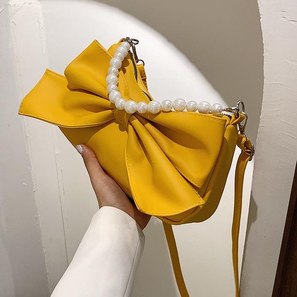 

evening bags fashion female bag spring and summer bow texture solid color simple shoulder pearl handle trend messengerbag