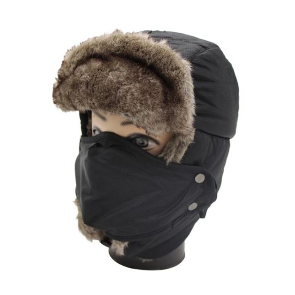 

pc trapper hat durable thicken comfortable cap flap winter ski mask for travel outdoor activities cold weather hats, Black;white