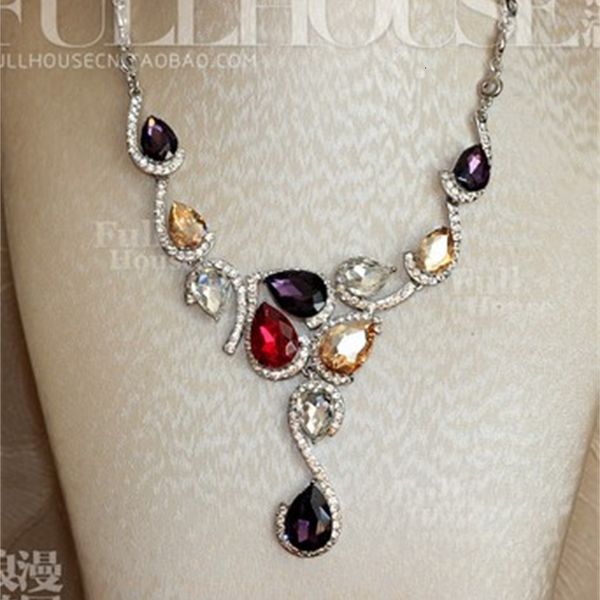 

colorful diamond drop wedding bride set necklace earings (hb3308) redrew, Silver