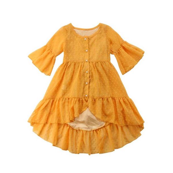 Pudcoco Baby Kinder Mädchen Herbst Boho Kleid Rüschen Langarm Langes Kleid Party Prinzessin Strand Kleider Mädchen Kinder Kleidung 1-6Y Q0716