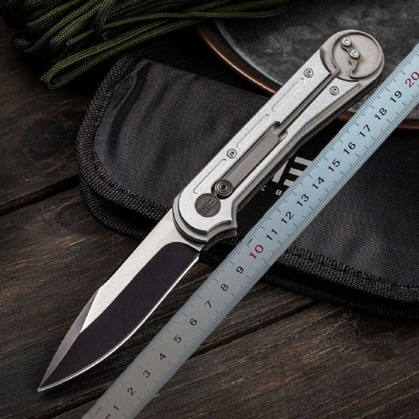 1Pcs Coltello chiudibile di sopravvivenza 815F di alta qualità 9Cr13Mov Ossido nero + Trafilatura a filo Lama a punta di goccia Manico in lega di alluminio Coltelli tascabili EDC con borsa in nylon