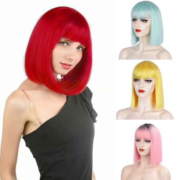 

wig women's qi bangs chemical fiber color bobble headset cosplay, Black