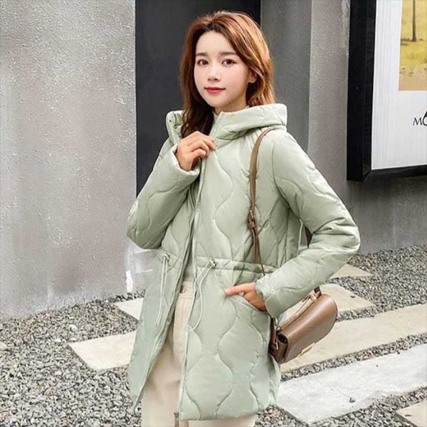 

women's down & parkas winter version hooded mid-length cotton coat waist, Black