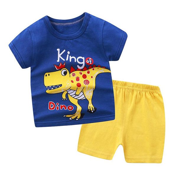

summer kids dinasaur clothing set short sleeve tee shirts + pants two piece outfit toddler boy cool clothing animal costume, White