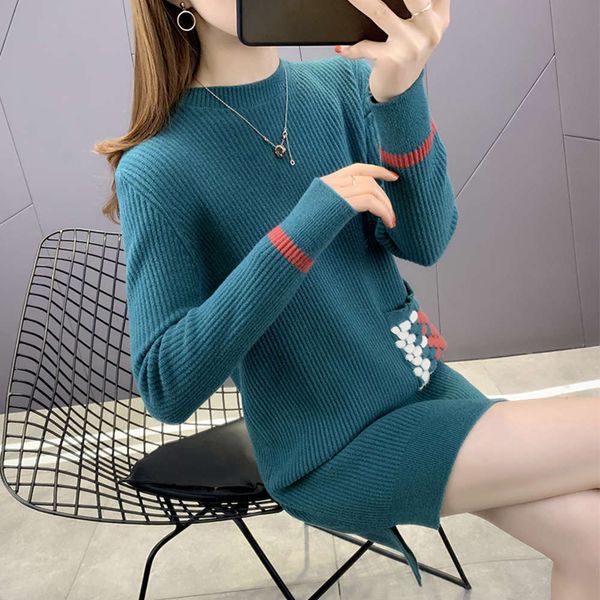 

mid length women's new korean loose thin bottomed skirt in autumn and winter 2021 lazy wind thickened sweater, White;black