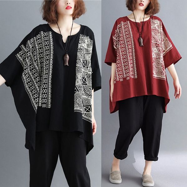 

chinese style cotton linen women blouse shirt summer casual blouse vintage ethnic shirt plus size women clothes 10225, Red