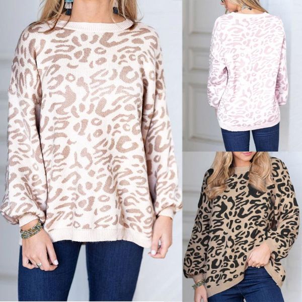 

women's sweaters women leopard splice knitting oversize sweater casual warm daily loose long sleeves jumper blouse flame winter 2021, White;black