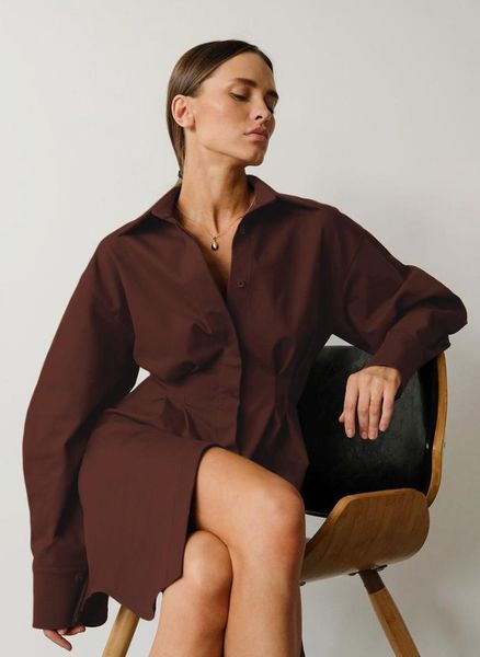 

casual dresses summer simple women solid long sleeve mini dress turn down collar button loose female slim high waist party, Black;gray
