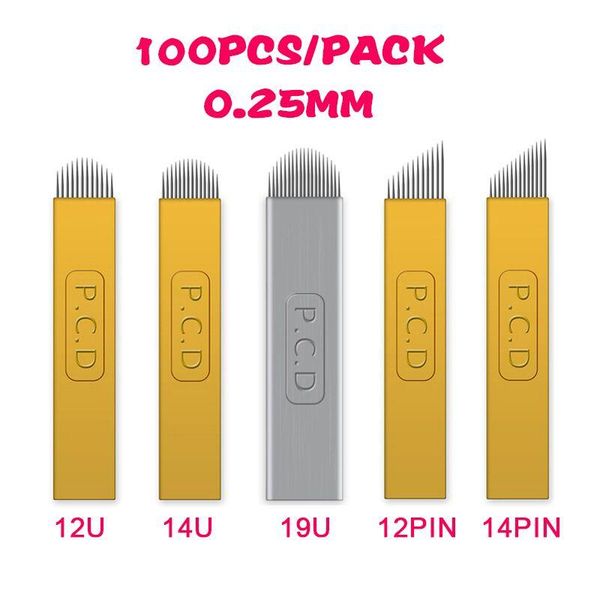 

tattoo needles 100pcs pcd needle microblading 12pin/14pin/12u/14u/19u professional makeup supplies