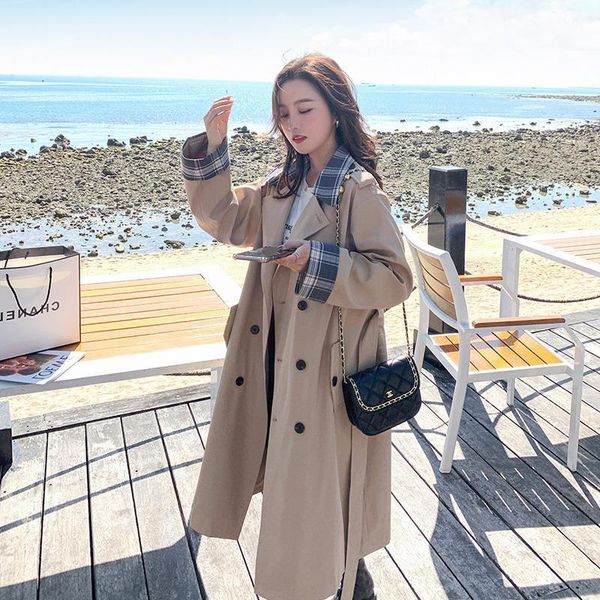 

women's wool & blends 2021 autumn windbreaker ladies casual student long temperament overcoat female korean loose khaki thench coat bel, Black