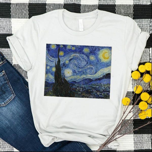 

women lady t shirt star night print tshirt ladies short sleeve loose tee shirt women female clothes graphic t shirt, White