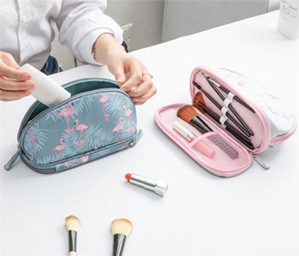 

storage bags double shell cosmetic bag jewelry makeup brushes lipstick organizer printing women flamingo brand case